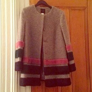 Helene London Plush Stripe Collarless Coat